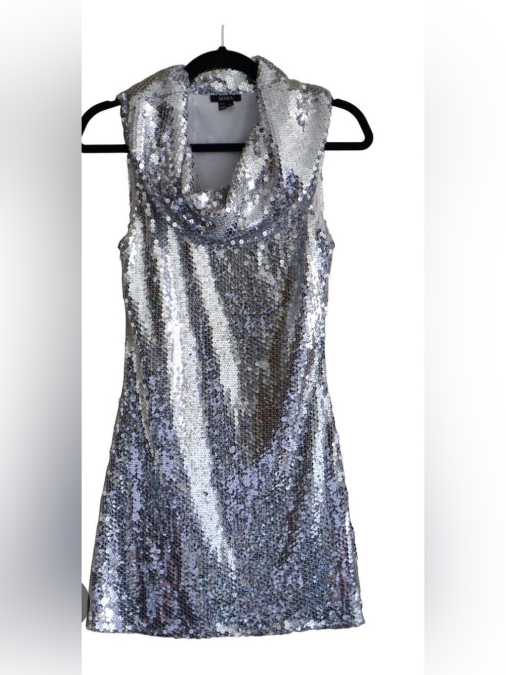 Women’s XOXO silver sequin mini dress. Cowl neck size M. NWOT